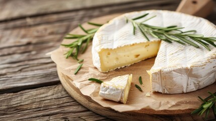 Fototapeta na wymiar Soft French Camembert cheese on wood background . 