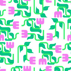 Seamless pattern with geometric flat flowers. Vector flat background in modern style