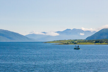 Fototapeta na wymiar Panoramic view on the fjord near Tromso city