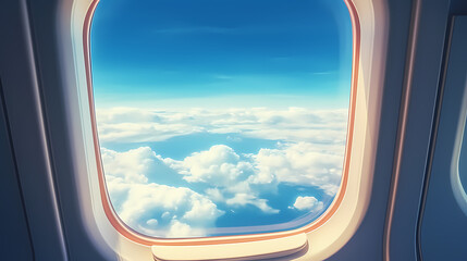 Fototapeta premium Admire the peaceful cloudscape through the airplane window
