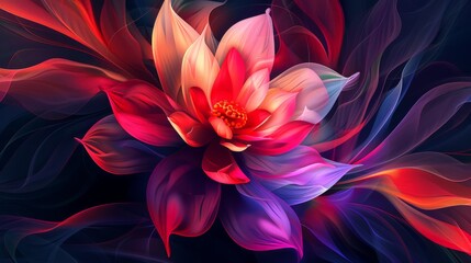A striking, colorful flower stands out against a deep black background, showcasing its vivid hues in sharp contrast.