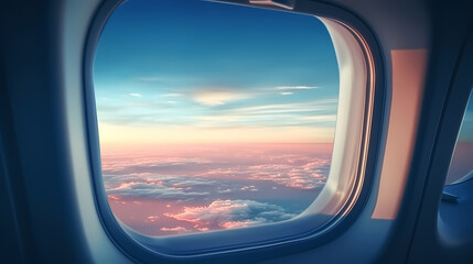 Fototapeta premium Admire the peaceful cloudscape through the airplane window