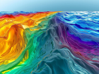 simulation of a turbulent flow of a fluid with several phases in different colors