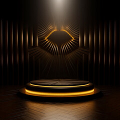 Obraz premium Podium luxury Stage illuminated black and gold background.