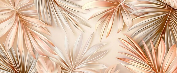 3d render, palm leaves hanging down wallpaper background with copy space in pastel tones. AI generated illustration