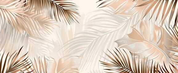3d render, palm leaves hanging down wallpaper background with copy space in pastel tones. AI generated illustration - obrazy, fototapety, plakaty