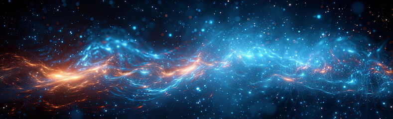 Banner of blue and orange galaxy with a lot of stars - obrazy, fototapety, plakaty