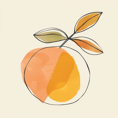 drawing of orange and citrus on a white background. Square frame.