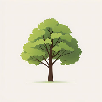 Minimalist clip art painting of a green tree isolated on white background