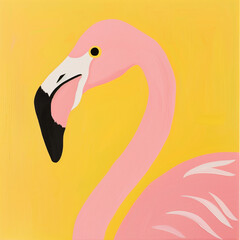 Funny card for birthday. Portrait of flamingo on bright background - 759983659