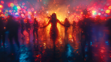 A woman is dancing in a crowd of people