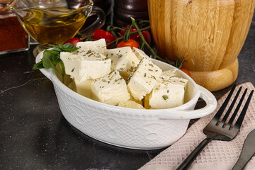 Greek traditional Feta cheese cubes