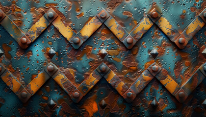 A detailed, high-definition rendering of an oxidized iron plate with diamond embossing