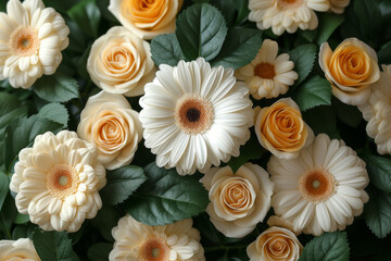 Elegant Cream Roses and Gerbera Daisies Bouquet Close-up