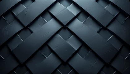 Fotobehang dark minimalistic abstract concept with a tessellated pattern of thin, silver lines creating diamond shapes across a matte black surface.  © Allan