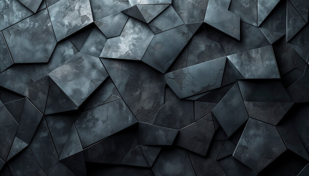dark minimalistic abstract pattern with interconnected matte black geometric shapes on a charcoal background. 