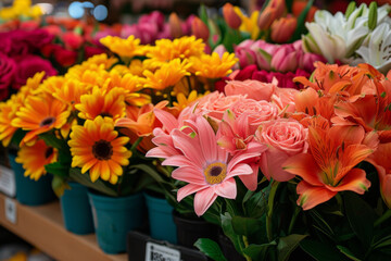 Vibrant Assortment of Fresh Flowers at the Market