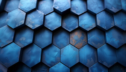 minimalistic abstract backdrop with a tessellation of hexagons, fading from cobalt to sky blue.  - obrazy, fototapety, plakaty