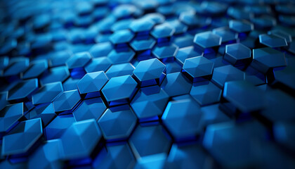 minimalistic abstract background featuring a network of hexagons in a gradient of blues