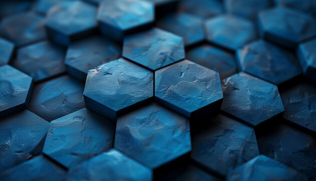minimalistic abstract background featuring a network of hexagons in a gradient of blues, 