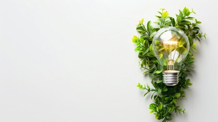 Eco Friendly, Renewable Energy and Sustainability Concept with Light Bulb and Green Leaves