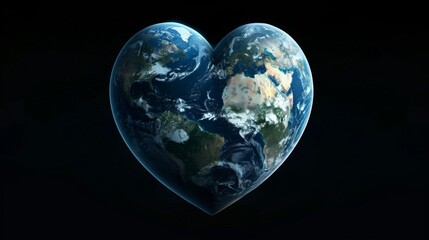 Earth in Heart Shape Against Dark Space Background. Sustainability, Eco Friendly Concept. 