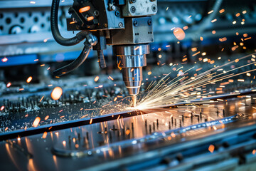 Metalworking CNC milling machine. Hi-technology machining concept.