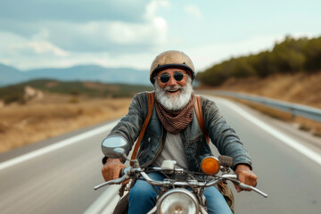 Senior Biker Enjoying a Ride on a Countryside Road
