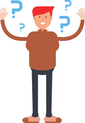 Boy Character and Question Marks
