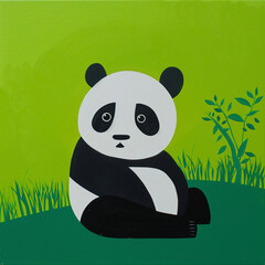 Funny card for birthday. Portrait of panda on bright background - 759986649