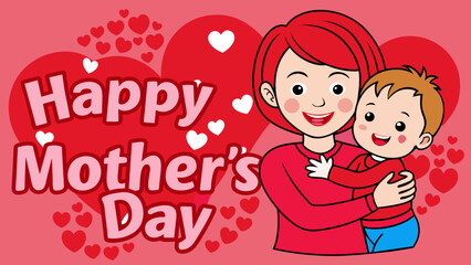 Mothers day typography with cartoon vector illustration