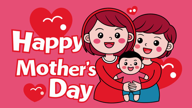 Mothers day typography with cartoon vector illustration