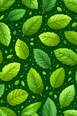 Fresh Spring Green Leaves Pattern on Dark Background