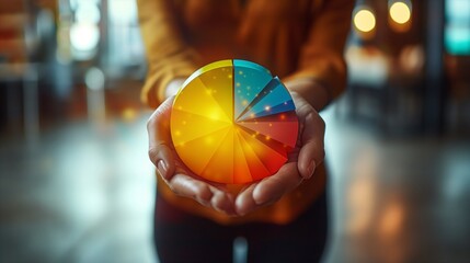 A colorful 3d pie chart graph in hands