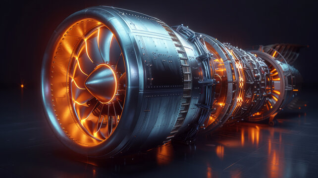 A photorealistic jet engine logo on dark background,generative ai