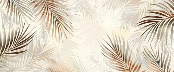 Obraz premium Elegant background with palm leaves in light brown and gray tones. AI generated illustration