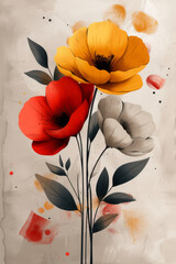 Vibrant Trio of Stylized Flowers on Abstract Background