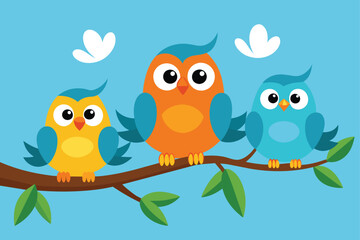 funny birds on branch clipart vector design 16.eps