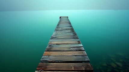 Tranquil wooden pier extending over calm waters, ideal for text placement in serene settings