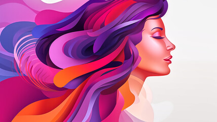 Fototapeta na wymiar A striking abstract portrait of a woman, her profile accentuated by bold, flowing colors and shapes that convey a sense of dynamic beauty and confidence. 