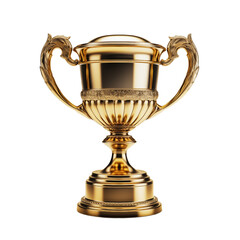 Fototapeta na wymiar Golden trophy cup. Champion trophy, shiny golden cup, sport award. Winner prize. Isolated