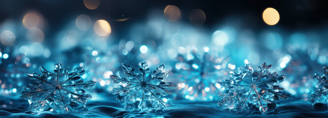Snowflakes on blue bokeh background