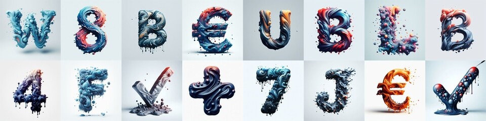 Liquid 3D Lettering Typeface. AI generated illustration