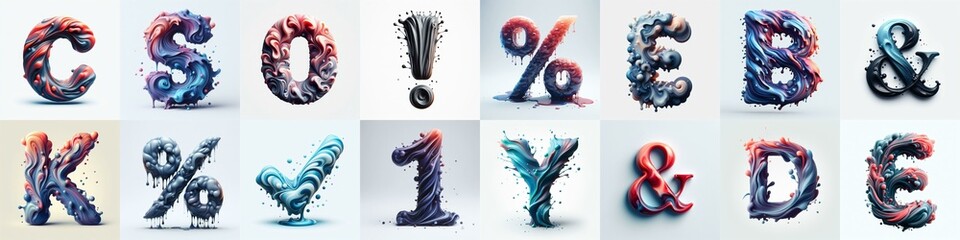 Liquid 3D Lettering Typeface. AI generated illustration