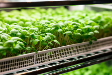 Indoor Hydroponic Basil Garden Under Artificial Lighting