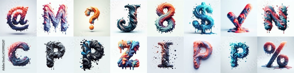 Wall mural liquid 3d lettering typeface. ai generated illustration