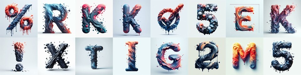 Liquid 3D Lettering Typeface. AI generated illustration