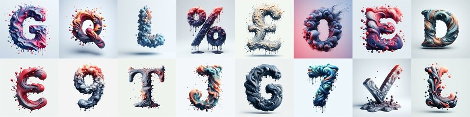 Liquid 3D Lettering Typeface. AI generated illustration - obrazy, fototapety, plakaty