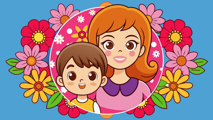 happy-mothers-day-event-poster-with-mother-and-children vector illustration