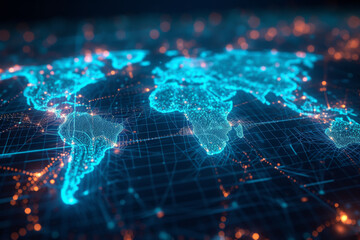 Advanced Global Network Connectivity Illustration with Glowing Nodes - obrazy, fototapety, plakaty